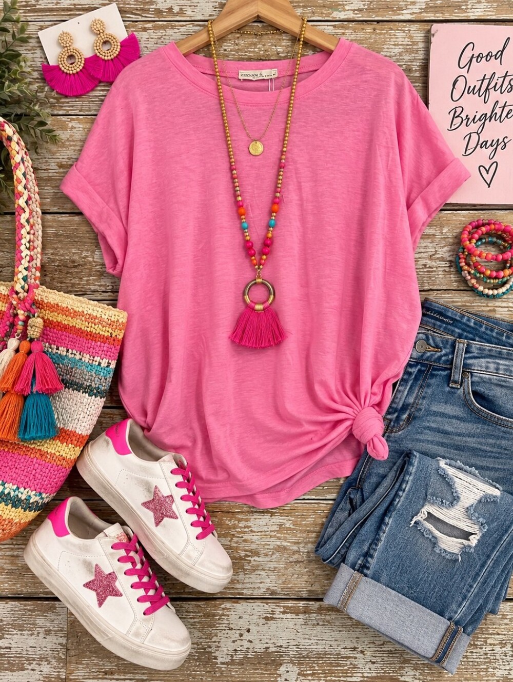 Zenana 1X NWT Bright Pink Oversized Relaxed Cuffed Sleeve Top